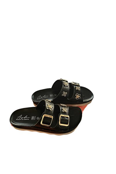 Ayder çift tokalı taşlı ortopedik terlik