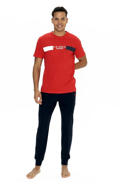 U.S. Polo Assn. Ανδρικό κοστούμι πιτζάμα από 100% βαμβάκι Polo, Skinny Leg, Crew Neck, Short Sleeve, Λεπτομέρεια τσέπης