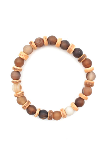 Bu Farklı Natural Agate Stone and Wood Detailed Bracelet - Women's Men's Bracelet - Natural Stone