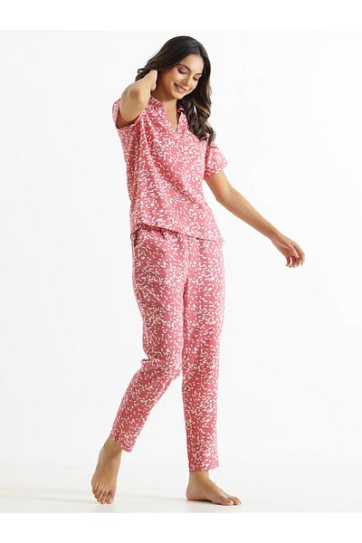 Sanskrutihomes By Styli Women All-Over Printed Pure Cotton Top and Pyjama Set