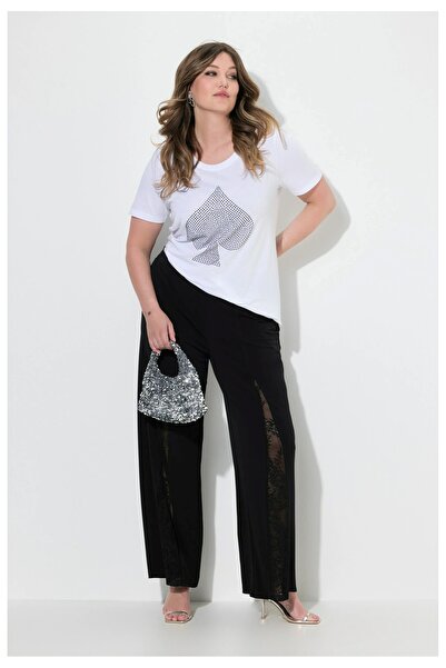 Şans Women's Plus Size Black, Lace Detail, Elastic Waist, Pocket Pants 65N38990