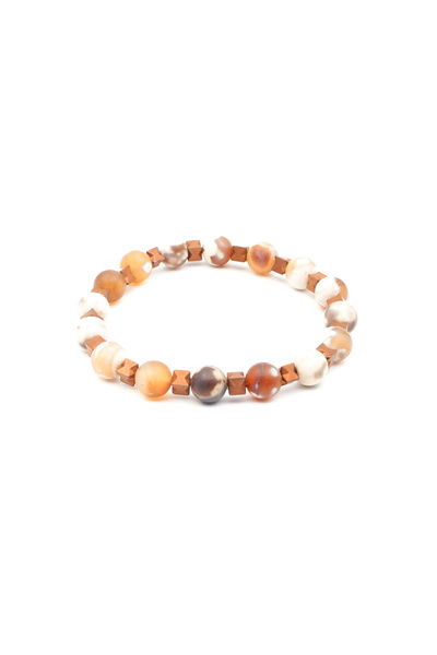 Bu Farklı Earth Tones Natural Agate Stone Bracelet - Cube Hematite Detailed - Women's Men's Bracelet