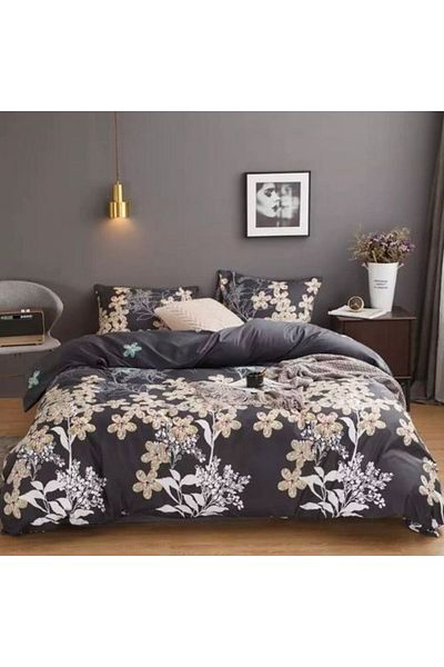 LUNA HOME King Size 6 pieces, Lovely Flower design Iron Color, bedding set.