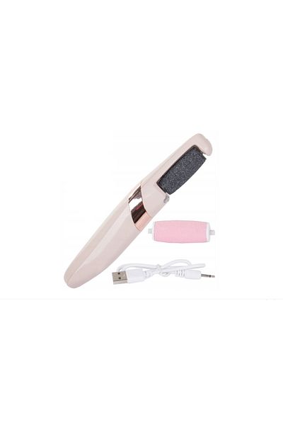 K KATHODE Pila Electrica Pentru Calcaie, Cap Rotativ 360 Grade, 2 Role Abraziva/Neteda, 19X3.5 Cm, Roz