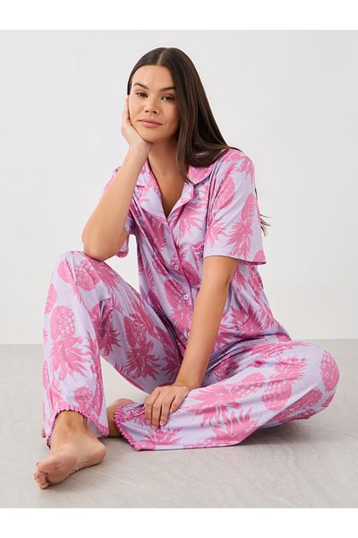 Styli All-Over Pineapple Print Pompom Pocket Shirt and Pyjama Set
