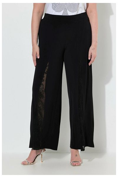 Şans Women's Plus Size Black, Lace Detail, Elastic Waist, Pocket Pants 65N38990