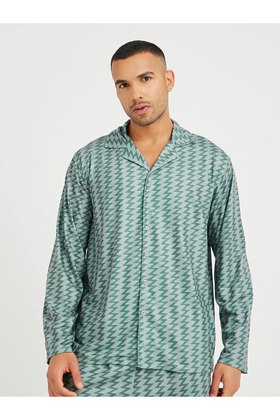 Styli Chevron Printed Long Sleeve Shirt and Pyjama Set