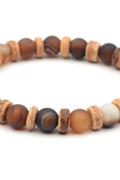 Bu Farklı Natural Agate Stone and Wood Detailed Bracelet - Women's Men's Bracelet - Natural Stone