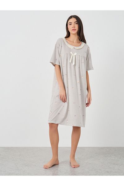 Styli All-Over Print Lace Detail Nightdress