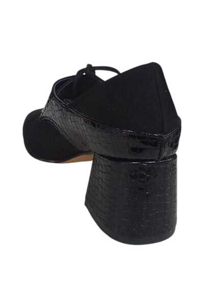 weron Yılan Derisi Desenli Bağcık Detaylı 5.5 cm Topuklu Süet Ayakkabı