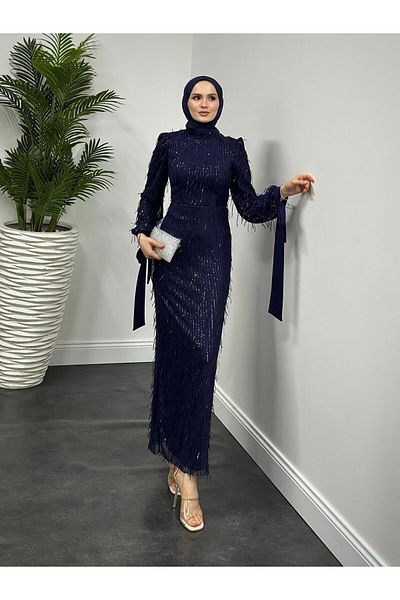 STİLZERAFET Tasseled Sequin Pencil Evening Dress