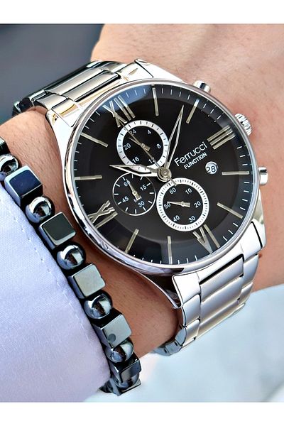 Ferrucci Ferrucci̇ Function Black Dial Calendar Silver Metal Men's Watch