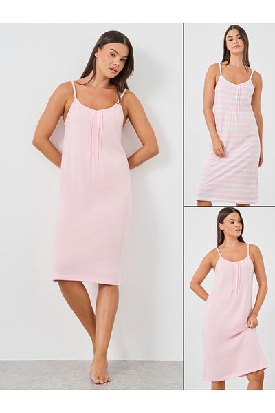 Styli Pack of 2 - Solid and Striped Pintuck Detail Slip Dress