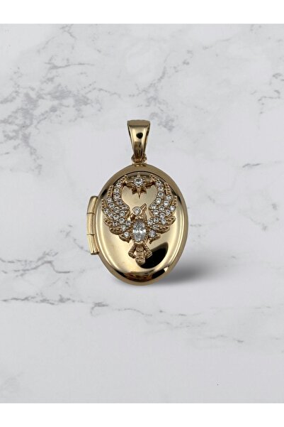 Has Kuyumcum 14 Ayar Altın Anı Anka Kuşu Beyaz Taşlı Mini Kolye Ucu