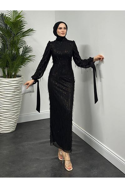 STİLZERAFET Tasseled Sequin Pencil Evening Dress