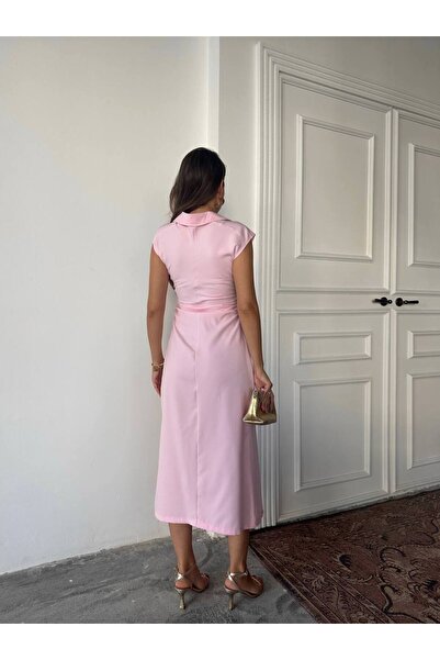 conconmoda Aversa Düğme Detaylı Midi Elbise