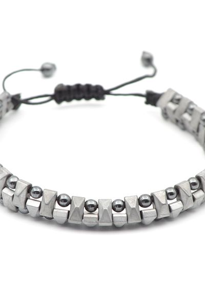 Bu Farklı Smoked Hematite and Macrame Braided Bracelet - Adjustable Natural Stone Bracelet - Men's Women's Bracelet
