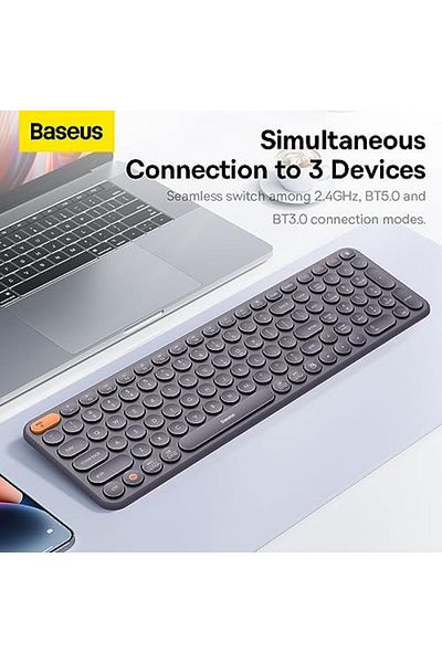 Baseus لوحة مفاتيح لاسلكية لأجهزة الكمبيوتر المكتبية، K01B لوحة مفاتيح لاسلكية ثلاثية الأوضاع متعددة الأجهزة، مفاتيح فائقة النحافة