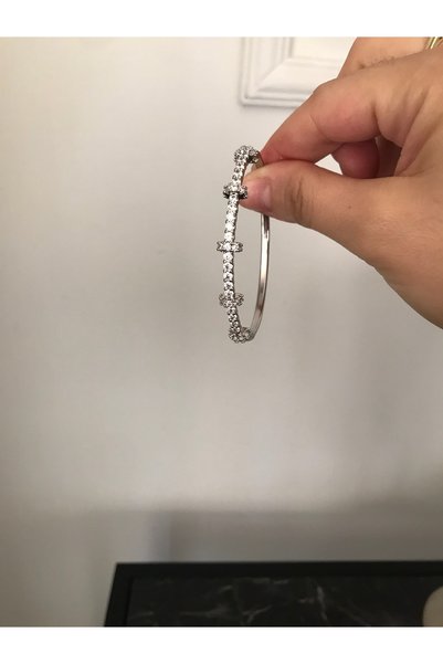 shop Stainless Steel Silver Color Shiny Stone Brand Handcuff Bracelet
