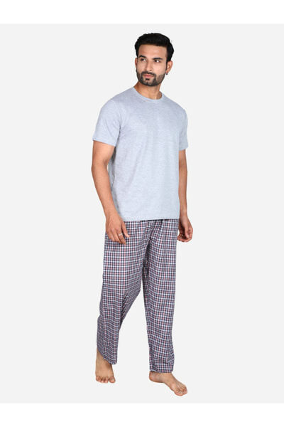 Victor and Jane By Styli Solid Short Sleeve T-Shirt and Checked Pyjama Set