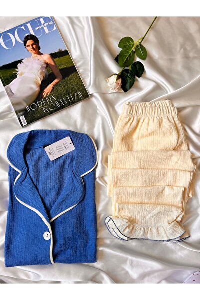 beshineunderwear Blue Bürümcük Short Sleeve Pajama Set