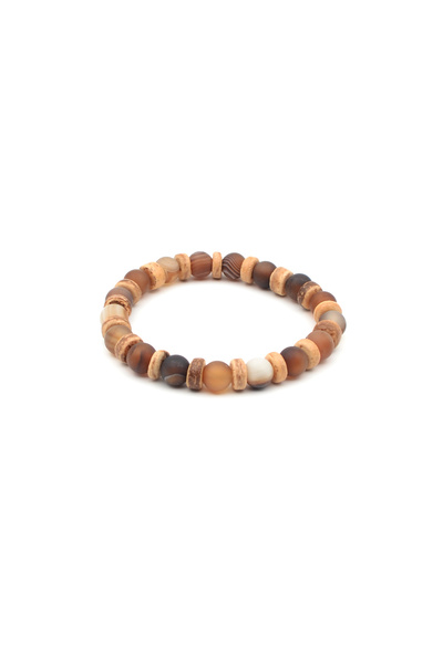 Bu Farklı Natural Agate Stone and Wood Detailed Bracelet - Women's Men's Bracelet - Natural Stone