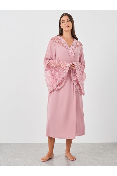 Styli Lace Insert Long Sleeve Robe