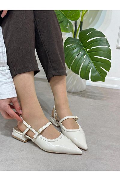 ERVANIN BUTİĞİ Beige Skin (Alina) Women's Ballerinas with Belt Detail
