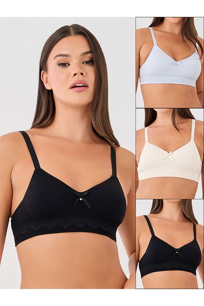 Styli Pack of 3 - Padded Non-Wired Textured Bra with Bow Detail