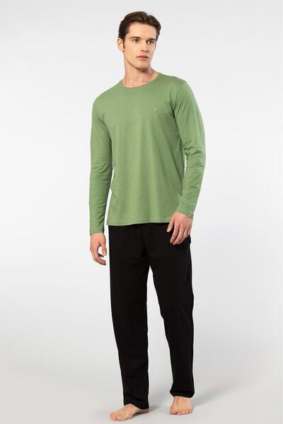 Cacharel Set de pijamale pentru bărbați cu gât rotund - 50% modal și 50% bumbac, cu buzunare