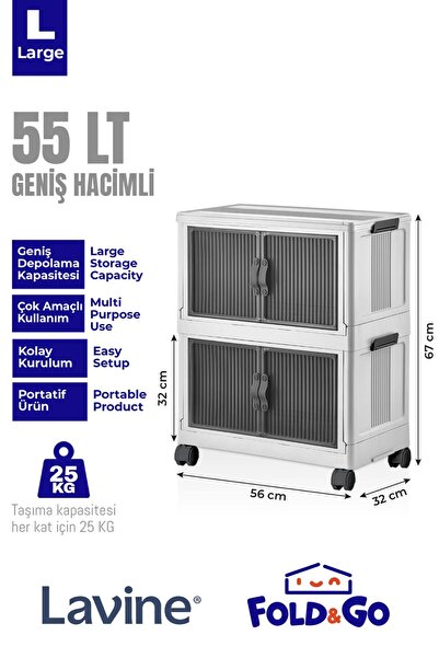 obido Fold&Go 2'Lü Portatif Organizer Tekerlekli Dolap ”Beyaz” Çok Amaçlı Mıknatıs Kapaklı Katlanır