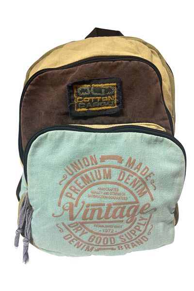 Old Cotton Quality Colorful Vintage Disayn Backpack Trip School Travel Bag 30cm X 42cm