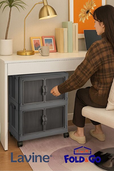 obido Fold&Go 2'Lü Portatif Organizer Tekerlekli Dolap ”Antrasit” Çok Amaçlı Mıknatıs Kapaklı Katlanır