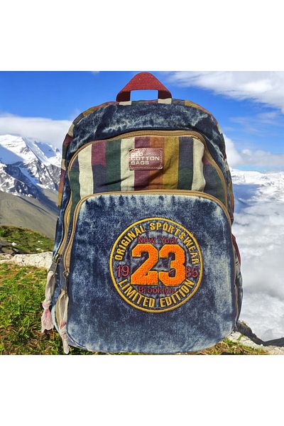Old Cotton Quality Colorful Vintage Disayn Backpack Trip School Travel Bag 30cm X 42cm