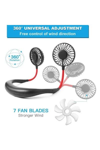 Rovitech Portable neck fan, Rovitech, 3 speed settings, USB charging, LED light, Black/Red