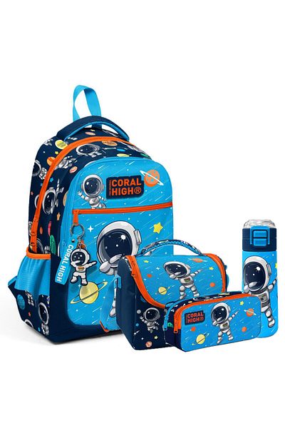 Coral High Set de 4 genți de școală cu model pentru copii (geantă de școală, nutriție, suport pentru stilou, sticlă de apă)