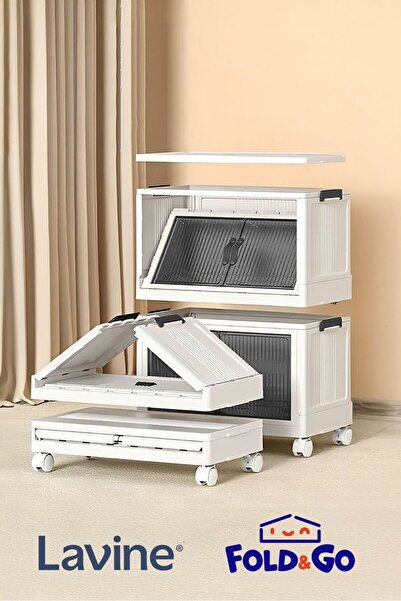 obido Fold&Go 2'Lü Portatif Organizer Tekerlekli Dolap ”Beyaz” Çok Amaçlı Mıknatıs Kapaklı Katlanır