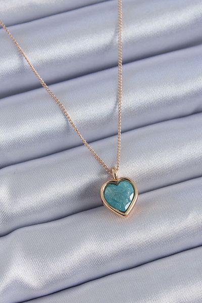 BESKAR Gold Color Turquoise Color Glitter Heart Model Women's necklace