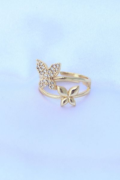 Skygo Brass Gold Color Adjustable Zircon Stone Butterfly Ring - Tj-Byk3190