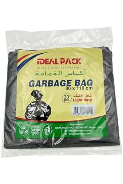 Ideal Pack Black Garbage Bags – 80 x 110 cm | 20 Pieces | Light Duty Trash Bags for Home, Office &