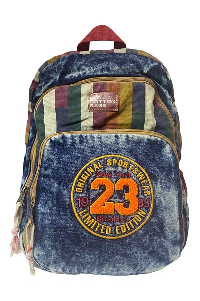 Old Cotton Quality Colorful Vintage Disayn Backpack Trip School Travel Bag 30cm X 42cm