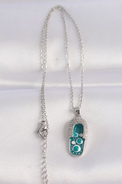 Skygo 316L Steel Chain Zircon Stone Silver Color Evil Eye Slipper Design Necklace - Tj-Bko8665