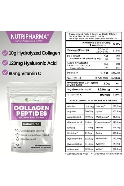 NUTRIPHARMA Bariatric Collagen – 10,000 Mg Bioactive Collagen Peptides - 30-Day Bariatric Supplement