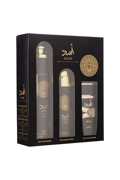 lattafa Asad Gift Set, Men, Eau De Parfum, 100ml Deo Spray, 200ml Room Air Freshener, 300 ml