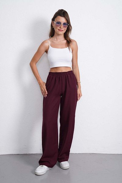 Gülmude High Waist Elastic Wide Leg Casual Fabric Trousers