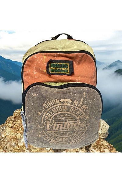 Old Cotton Quality Colorful Vintage Disayn Backpack Trip School Travel Bag 30cm X 42cm