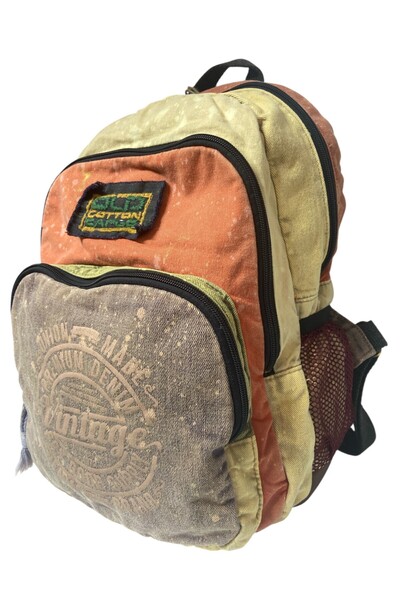 Old Cotton Kaliteli Renkli Vintage Disayn Sırt Gezi Okul Seyahat Çantası 30 cm x 42 cm