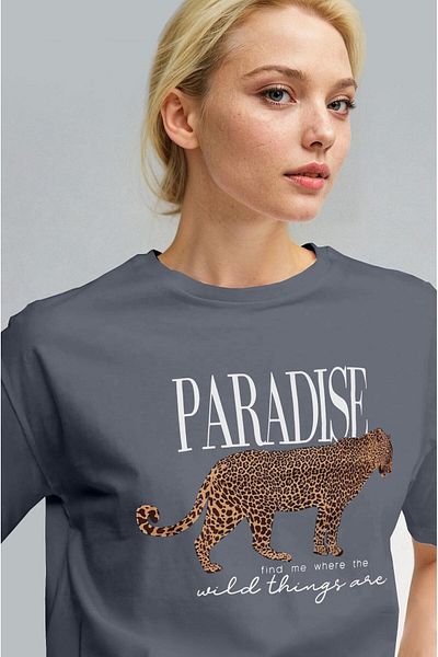 Millionaire Women's Smoked Paradise Leopard Women's Short Sleeve Relax Fit Relaxed Cut Regular T-Shirt