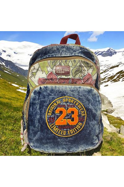 Old Cotton Quality Colorful Vintage Disayn Backpack Trip School Travel Bag 30cm X 42cm