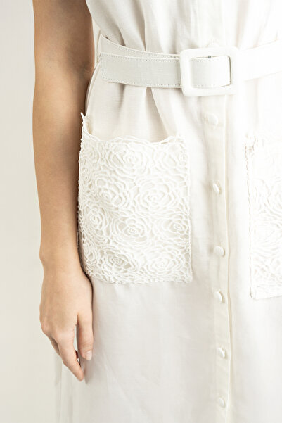 IDYL Cep Brode Detailed Waist Belt Linen Dress